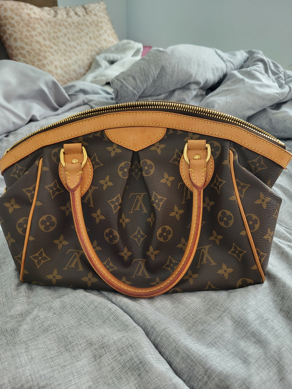 Louis Vuitton Monogram Satchel in Brown and Tan Leather Trim